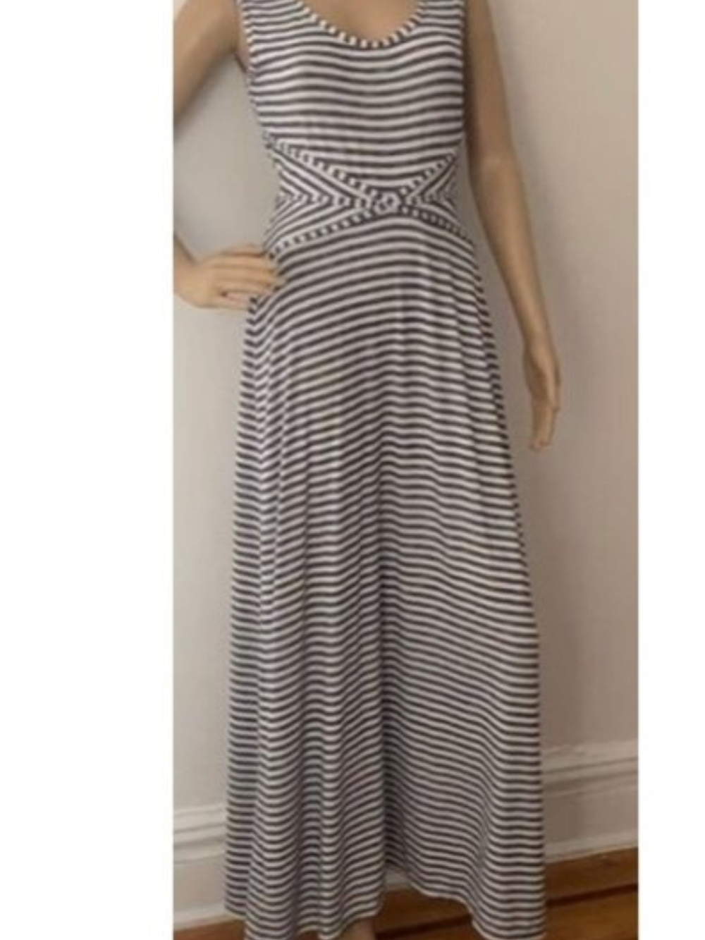 Max Studio Blue White Striped Sleeveless Maxi Dress Criss Cross Middle Size L